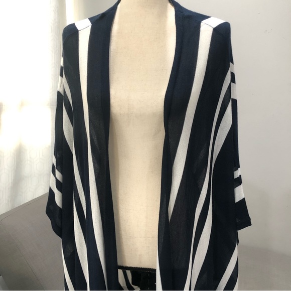 JEAN PASCALE Navy Striped Cardigan Sweater (R) - Picture 6 of 8